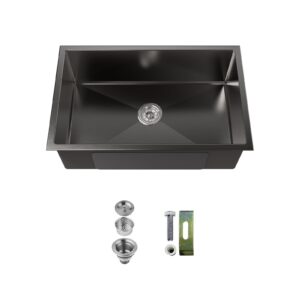 Stainless Steel Kitchen Sink, 30″x19″ Single Bowl, Undermount HandmadeSink in Black, with US Standard Drain and Hook, SS-BL-05