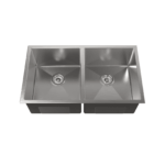 33″x19″ Stainless Steel Kitchen Sink, Double Bowl in Brushed Nickel, Undermount Handmade Sink, with US Standard Drain and Hook