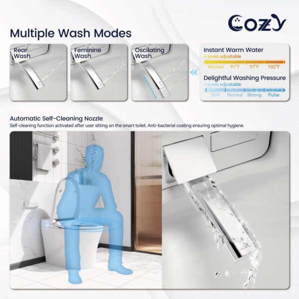 Smart Toilet, Auto Flush, Foot Sensor For Auto Seat, Instant Heat, Dryer, Side Knob, Night Light, Remote Control, Deodorizer, LS-STWH01