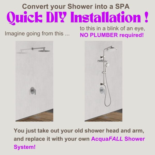 Forno Acqua AcquaFALL Shower, Polished Stainless Steel Finish, Overhead Rainfall Shower, Handheld Shower Head, Body Jets, 2.5 GPM Flow Rate