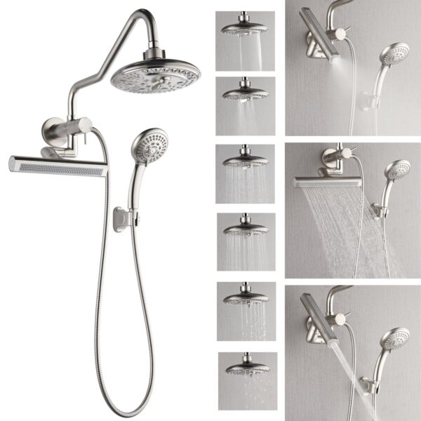 Forno Acqua AcquaFALL Mini 8 Inch Shower Head, Brushed Nickel Finish, Overhead Rainfall Shower, Handheld Shower Head, Body Jets, 1.8 GPM Flow Rate