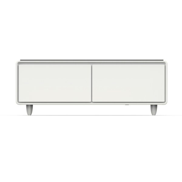 Forno Evoluto Tavolo 51-Inch White Smart Coffee Table – Dual Refrigerator Drawers, Bluetooth 5.0 Audio, Wireless Charging & RGB Ambient Light