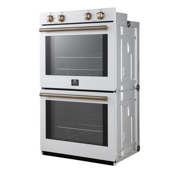 Forno Vomero 30-Inch Double Wall Oven, White, 10 cu.ft Total Capacity, 7100W Convection, Mechanical Controls, Manuel Steam Clean