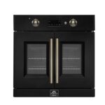 Forno Asti 30-Inch French Door Electric Wall Oven in Black & Antique Brass, 3.68 cu. ft. True Convection, 3,600W, Air Fry, Sous Vide, Self-Clean