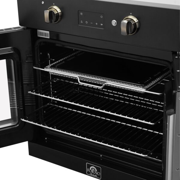 Forno Asti 30-Inch French Door Electric Wall Oven in Black & Antique Brass, 3.68 cu. ft. True Convection, 3,600W, Air Fry, Sous Vide, Self-Clean