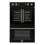 Forno Asti 30-Inch Double Electric Wall Oven with Upper French Doors in Black & Antique Brass, 7.36 cu. ft. Dual True Convection, 7,200W, Air Fry, Sous Vide, Self-Clean