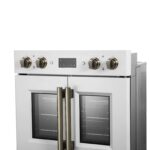 Forno Asti 30-Inch Double Electric Wall Oven with Upper French Doors in White & Antique Brass, 7.36 cu. ft. Dual True Convection, 7,200W, Air Fry, Sous Vide, Self-Clean