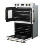 Forno Asti 30-Inch Double Electric Wall Oven with Upper French Doors in White & Antique Brass, 7.36 cu. ft. Dual True Convection, 7,200W, Air Fry, Sous Vide, Self-Clean