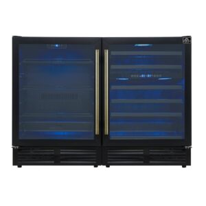 Gemello 48 Inch Side-by-Side Wine and Beverage Cooler in Black with Antique Brass Handles, French Door, 9.6 cu. ft.