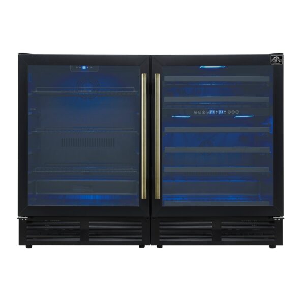 Gemello 48 Inch Side-by-Side Wine and Beverage Cooler in Black with Antique Brass Handles, French Door, 9.6 cu. ft.
