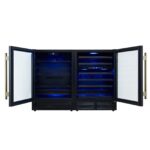 Gemello 48 Inch Side-by-Side Wine and Beverage Cooler in Black with Antique Brass Handles, French Door, 9.6 cu. ft.