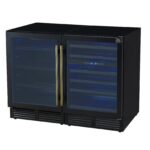 Gemello 48 Inch Side-by-Side Wine and Beverage Cooler in Black with Antique Brass Handles, French Door, 9.6 cu. ft.