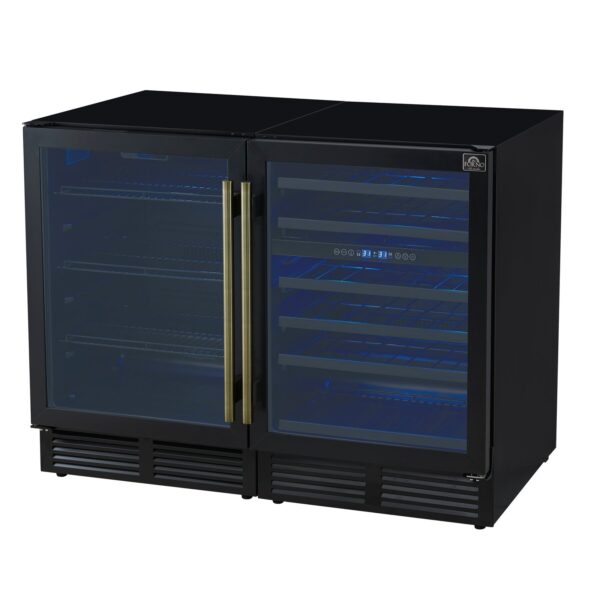 Gemello 48 Inch Side-by-Side Wine and Beverage Cooler in Black with Antique Brass Handles, French Door, 9.6 cu. ft.