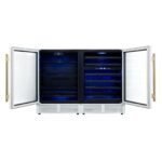 Gemello 48 Inch Side-by-Side Wine and Beverage Cooler in White with Antique Brass Handles, French Door, 9.6 cu. ft.