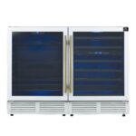 Gemello 48 Inch Side-by-Side Wine and Beverage Cooler in White with Antique Brass Handles, French Door, 9.6 cu. ft.