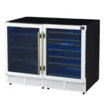 Gemello 48 Inch Side-by-Side Wine and Beverage Cooler in White with Antique Brass Handles, French Door, 9.6 cu. ft.