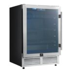 Forno Frescolino 24 Inch Beverage Cooler, Stainless Steel, with LED Lighting, Triple Glass Door, 188 Can Capacity, Built-In or Freestanding