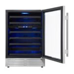 Forno Bacchino 24 Inch Wine Cooler, Stainless Steel, with LED Lighting, Triple Glass Door, 51 Bottle Capacity, Built-In or Freestanding