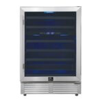 Forno Bacchino 24 Inch Wine Cooler, Stainless Steel, with LED Lighting, Triple Glass Door, 51 Bottle Capacity, Built-In or Freestanding