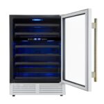 Forno Bacchino 24 Inch Wine Cooler, White with Antique Brass Handles, with LED Lighting, Triple Glass Door, 51 Bottle Capacity, Built-In or Freestanding