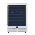 Forno Bacchino 24 Inch Wine Cooler, White with Antique Brass Handles, with LED Lighting, Triple Glass Door, 51 Bottle Capacity, Built-In or Freestanding