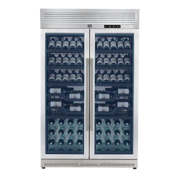 FORNO Abruzzo 48-Inch Dual Zones Wine Cellar, 102 Bottles, 24 cu. ft., Green Acrylic Holders & Black Shelves