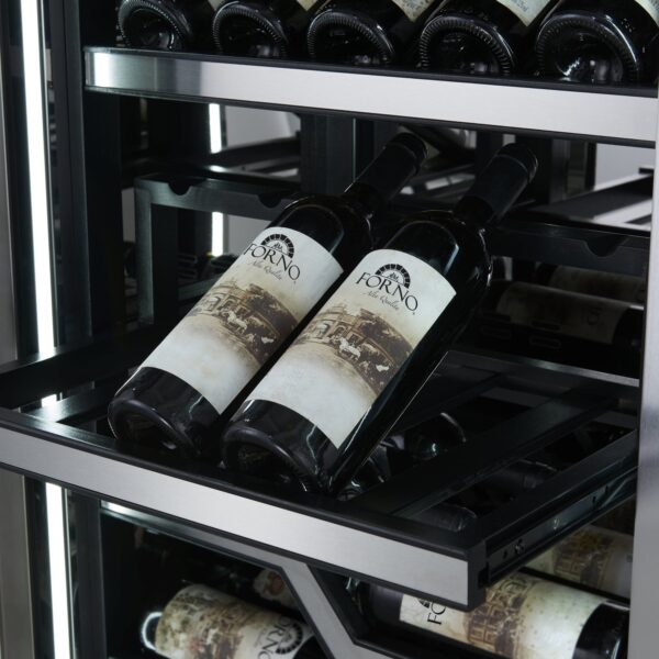 FORNO Abruzzo 48-Inch Dual Zone Wine Cellar, 102 Bottles, 24 cu. ft., Clear Acrylic Holders & Stainless Trim Shelves