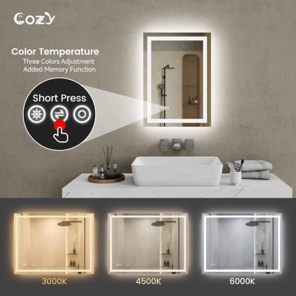 20" x 28" LED Bathroom Vanity Mirror – Wall-Mounted, Dimmable, Anti-Fog, Tempered Glass