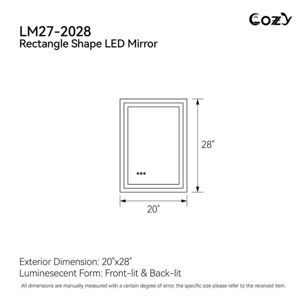 20" x 28" LED Bathroom Vanity Mirror – Wall-Mounted, Dimmable, Anti-Fog, Tempered Glass