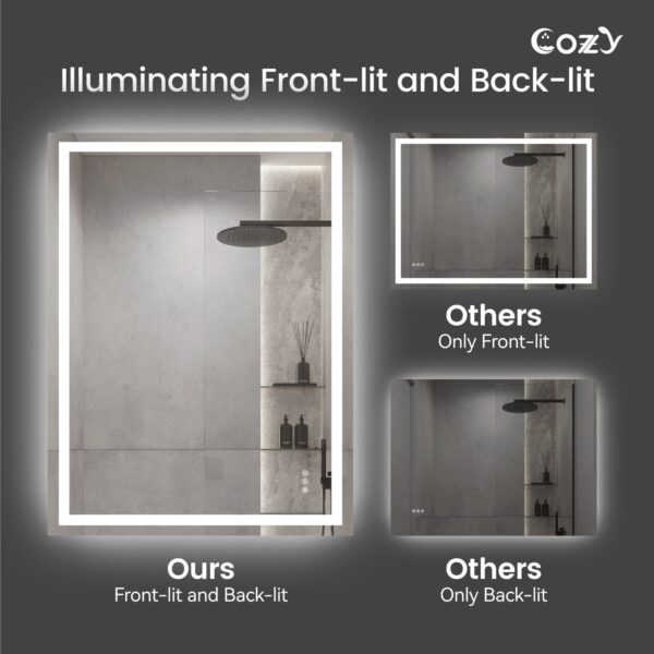 20" x 28" LED Bathroom Vanity Mirror – Wall-Mounted, Dimmable, Anti-Fog, Tempered Glass
