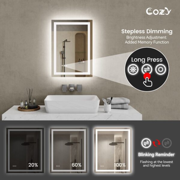 20" x 28" LED Bathroom Vanity Mirror – Wall-Mounted, Dimmable, Anti-Fog, Tempered Glass