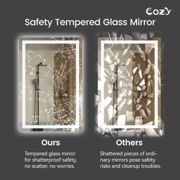 20" x 28" LED Bathroom Vanity Mirror – Wall-Mounted, Dimmable, Anti-Fog, Tempered Glass