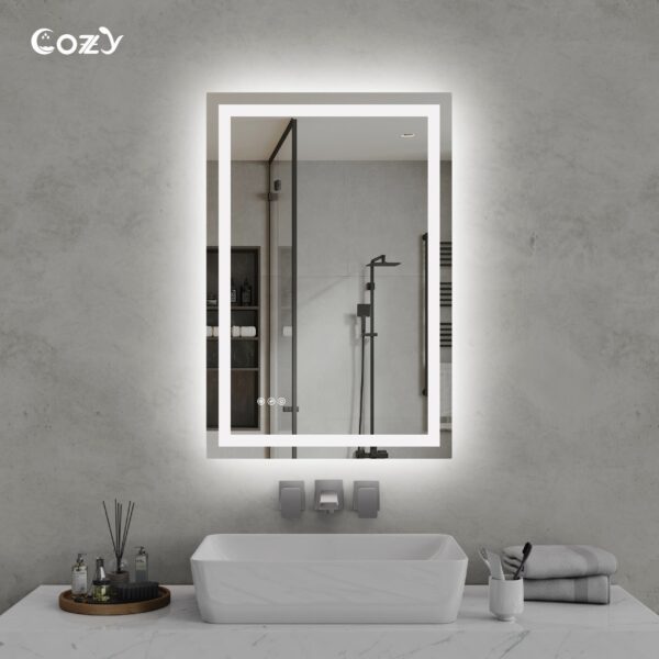 24" x 36" LED Bathroom Vanity Mirror – Wall-Mounted, Dimmable, Anti-Fog, Tempered Glass