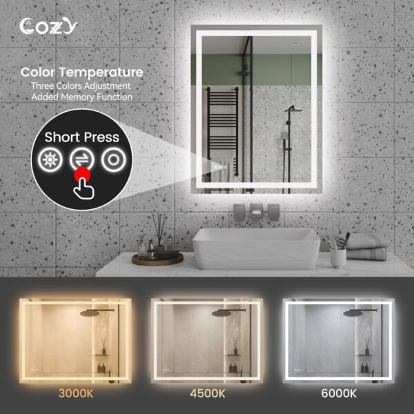 28" x 36" LED Bathroom Vanity Mirror – Wall-Mounted, Dimmable, Anti-Fog, Tempered Glas