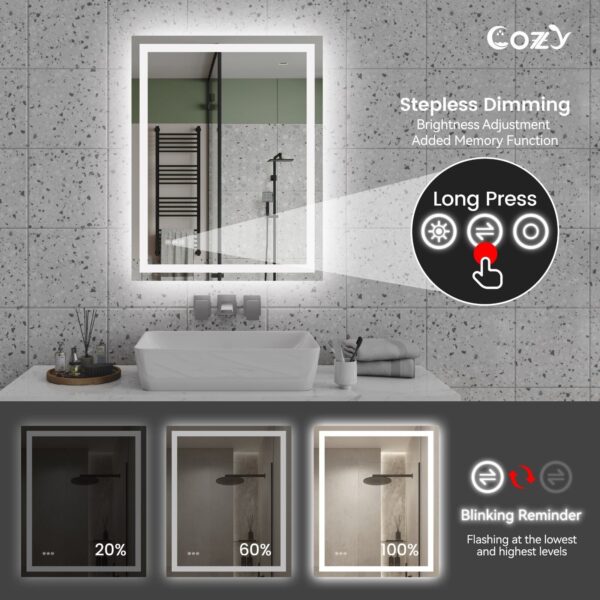 28" x 36" LED Bathroom Vanity Mirror – Wall-Mounted, Dimmable, Anti-Fog, Tempered Glas