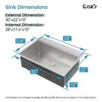 Stainless Steel Kitchen Sink, 30″x22″ Single Bowl, Overmount Handmade Sink in Black, with Cutting Board, Colander, SS-BR01D-302208
