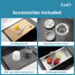 Stainless Steel Kitchen Sink, 30″x22″ Single Bowl, Overmount Handmade Sink in Black, with Cutting Board, Colander, SS-BR01D-302208