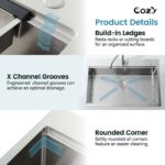 Stainless Steel Kitchen Sink, 33″x22″ Single Bowl, Overmount Handmade Sink in Brushed, with Cutting Board, Colander, SS-BR01D-332208