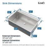 Stainless Steel Kitchen Sink, 33″x22″ Single Bowl, Overmount Handmade Sink in Black, with US Standard Drain and Hook,SS-BL02D-332212