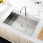 Stainless Steel Kitchen Sink, 33″x22″ Single Bowl, Overmount Handmade Sink in Brushed, with Cutting Board, Colander, SS-BR01D-332208