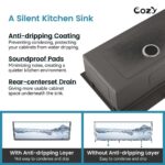 Stainless Steel Kitchen Sink, 33″x22″ Single Bowl, Overmount Handmade Sink in Brushed, with Cutting Board, Colander, SS-BR01D-332208