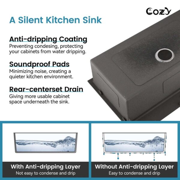 Stainless Steel Kitchen Sink, 33″x22″ Single Bowl, Overmount Handmade Sink in Brushed, with Cutting Board, Colander, SS-BR01D-332208