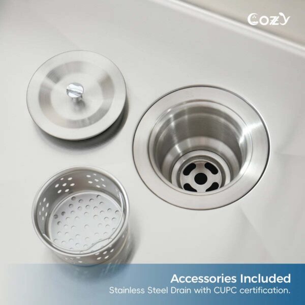 Stainless Steel Kitchen Sink, 33″x22″ Single Bowl, Overmount Handmade Sink in Black, with US Standard Drain and Hook,SS-BL02D-332212