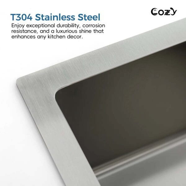 Stainless Steel Kitchen Sink, 33″x22″ Single Bowl, Overmount Handmade Sink in Black, with US Standard Drain and Hook,SS-BL02D-332212