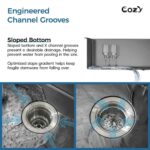 Stainless Steel Kitchen Sink, 33″x22″ Single Bowl, Overmount Handmade Sink in Black, with US Standard Drain and Hook,SS-BL02D-332212
