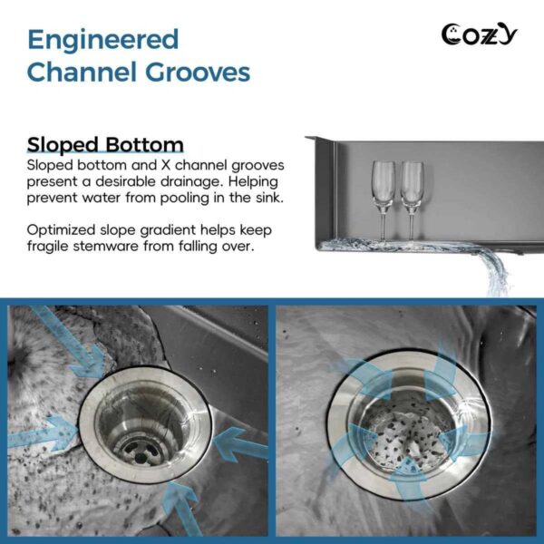 Stainless Steel Kitchen Sink, 33″x22″ Single Bowl, Overmount Handmade Sink in Black, with US Standard Drain and Hook,SS-BL02D-332212