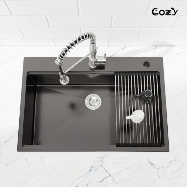 Stainless Steel Kitchen Sink, 33″x22″ Single Bowl, Overmount Handmade Sink in Brushed, with Cutting Board, Colander, SS-BR01D-332208