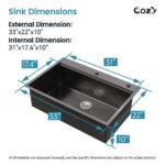 Stainless Steel Kitchen Sink, 33″x22″ Single Bowl, Overmount Handmade Sink in Brushed, with Cutting Board, Colander, SS-BR01D-332208