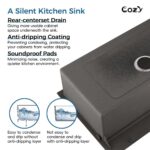 Stainless Steel Kitchen Sink, 33″x22″ Single Bowl, Overmount Handmade Sink in Black, with US Standard Drain and Hook,SS-BL02D-332212