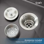 Stainless Steel Kitchen Sink, 33″x22″ Single Bowl, Overmount Handmade Sink in Black, with US Standard Drain and Hook,SS-BL02D-332212
